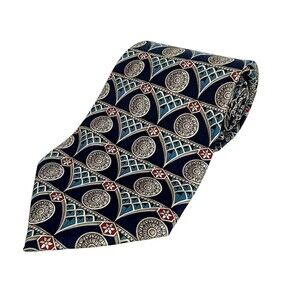 Oscar De La Renta Tie Mens Navy Medallion 100% Silk Necktie Woven Made in Italy